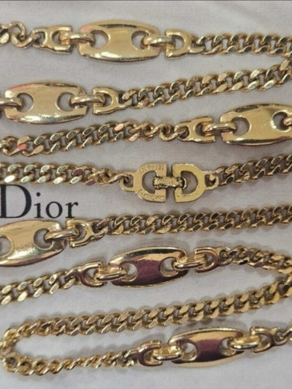 Christian Dior Vintage Gold Chain Necklace CD Clasp Long Statement Necklace Rare